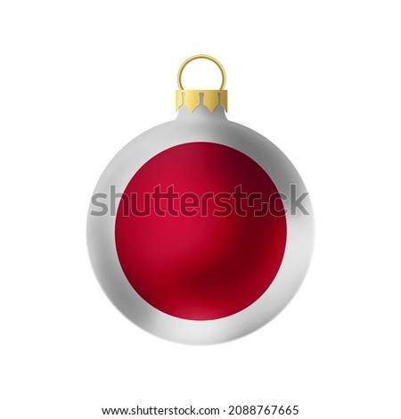 National Christmas ball. Fur- tree classic round toy on white background. Japan