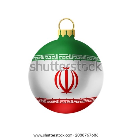 National Christmas ball. Fur- tree classic round toy on white background. Iran