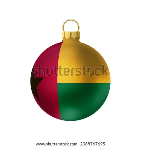 National Christmas ball. Fur- tree classic round toy on white background. Guinea-Bissau
