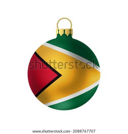 National Christmas ball. Fur- tree classic round toy on white background. Guyana