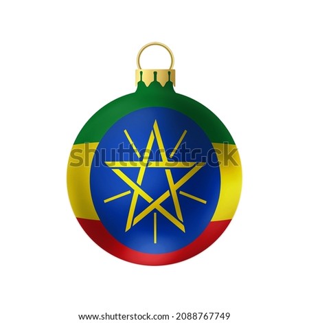 National Christmas ball. Fur- tree classic round toy on white background. Ethiopia