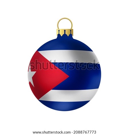 National Christmas ball. Fur- tree classic round toy on white background. Cuba
