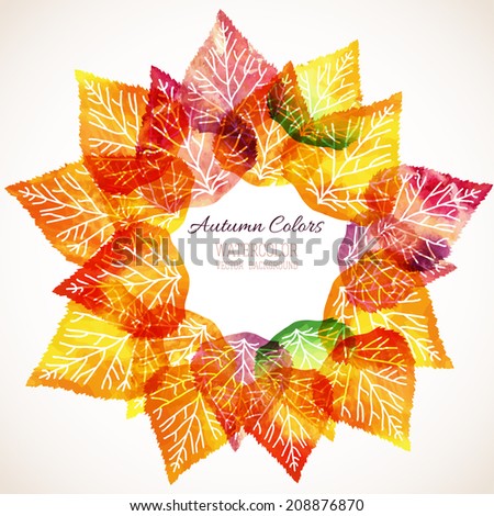 Autumn abstract background with place for your text. Watercolor leaves, autumn colors 
