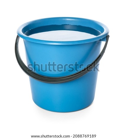 Plastic bucket with water on white background Royalty-Free Stock Photo #2088769189