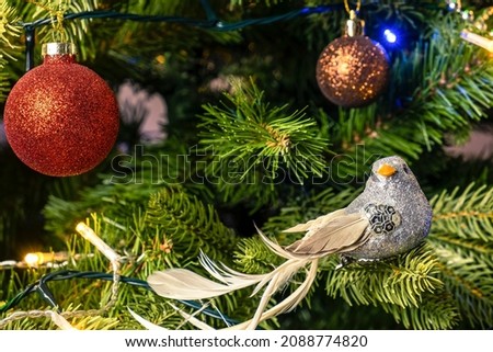 Christmas toys on a Christmas tree. 