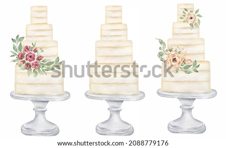 Watercolor Weddin cake with flowers Clipart set, Bakery dessert illustration, Kitchen sweets Food clip art, planner set, wedding, card, logo