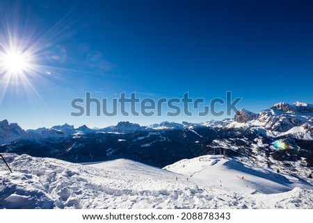 A view of the group of Tofane and mount Cristallo above the valley of Cortina d'Ampezzo