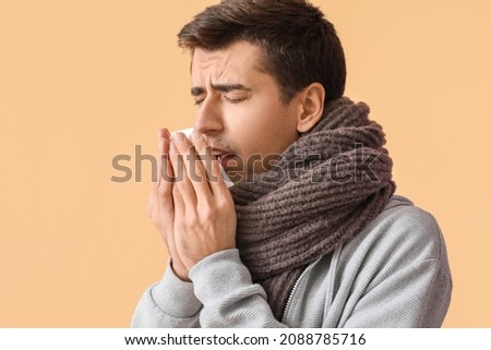 Sick man on color background
