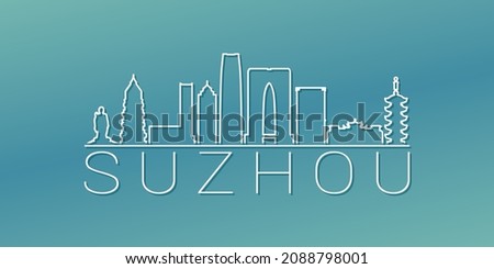 Suzhou, Jiangsu, China Skyline Linear Design. Flat City Illustration Minimal Clip Art. Background Gradient Travel Vector Icon.
