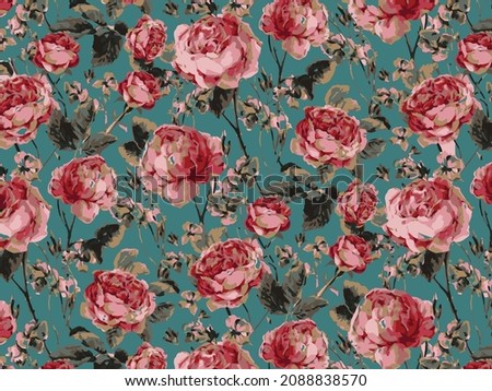 abstract monochrome red roses flowers with leaves textiles design illustration vector digital image