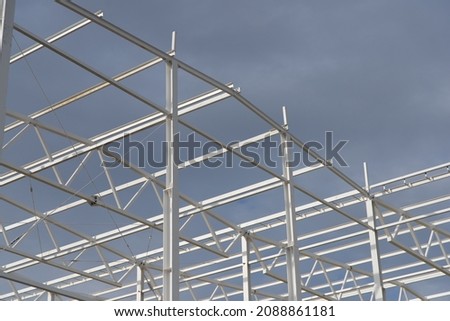 Waerehouse construction site close up. metal frame