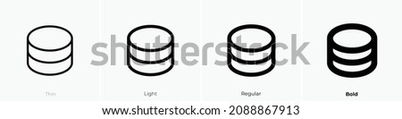 database icon. Thin, Light Regular And Bold style design isolated on white background