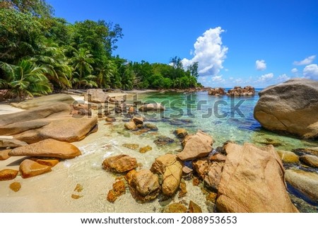 beautiful tropical beach anse badamier on curieuse island on the seychelles Royalty-Free Stock Photo #2088953653