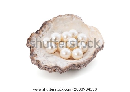 Pearl on shell isolated on white background with clipping path. Royalty-Free Stock Photo #2088984538