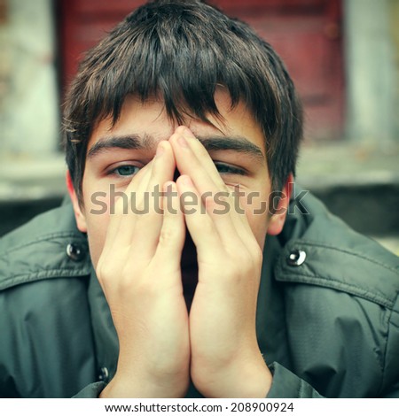 Toned photo of Sad Teenager Portrait outdoor