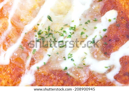 Pizza toasted bread with tomato sauce and cheese 