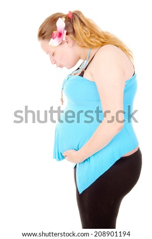 young pregnant woman isolated in white