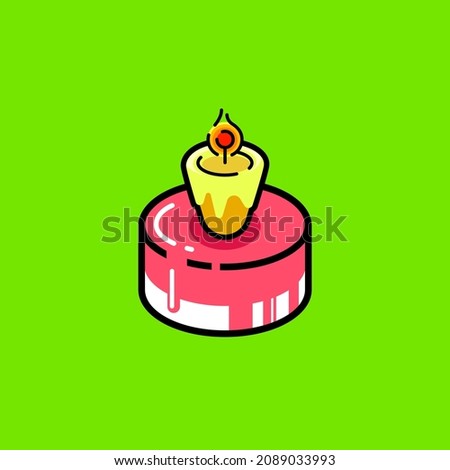 Cake. Icon, sticker for Christmas and New Year holidays. On a green background. Flat cartoon style. Vector illustration.