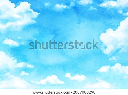 Watercolor vector illustration of blue sky and clouds Royalty-Free Stock Photo #2089088290