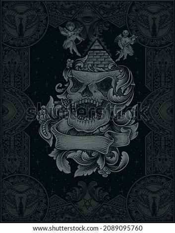 illustration skull illuminati with vintage engraving ornament