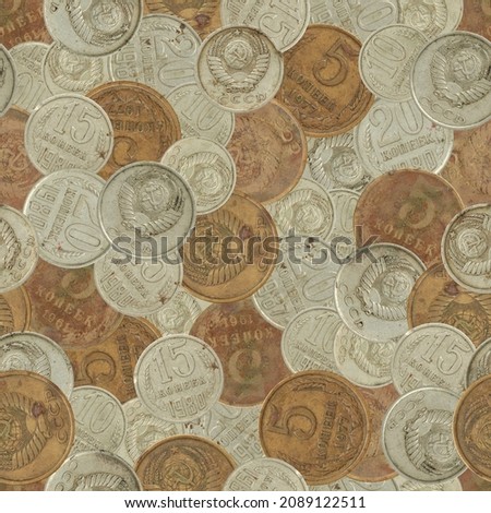 Seamless pattern of old metal coins of the soviet union. Old metal coins. 