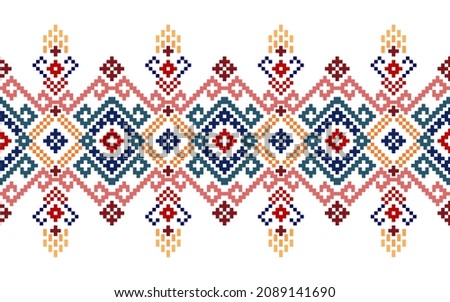 Geometric ethnic pattern. Pixel pattern. Design for clothing, fabric, background, wallpaper, wrapping, batik. Knitwear, Embroidery style. Aztec geometric art ornament print.Vector illustration