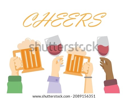New Years Celebration Cheers Wine anda Beer Vector Illustration Flat Design Editable perfect for Social Media Content Material and Poster