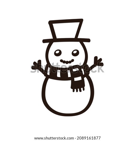 Happy snowman wearing hat and scarf outline doodle clipart