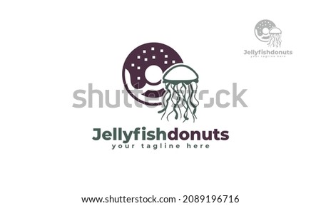 Jellyfish donut logo design. vector
