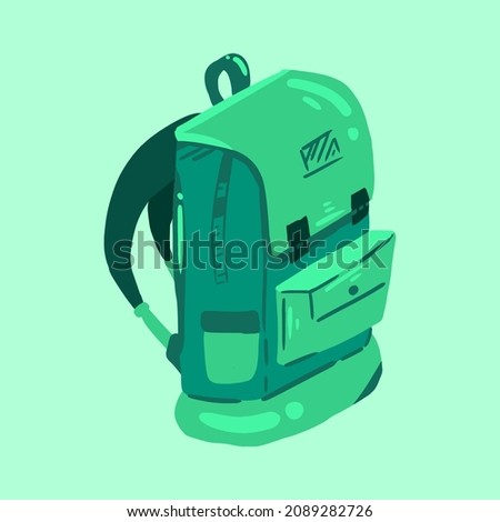 Mountain climbing backpack doodle style illustration