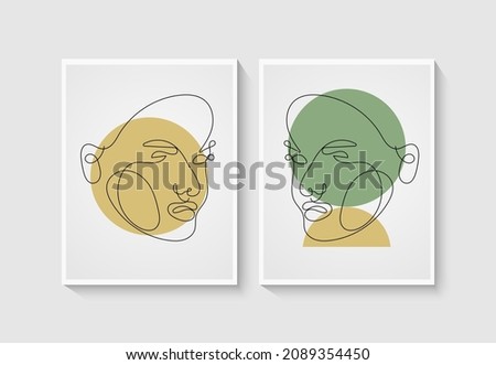 Abstract one line art face background vector. Gingko and botanical line art wallpaper. line face art for wall decoration and prints.