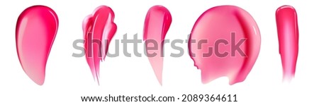 Make up cream or pink liquid lipstick smudge smear on white background. Set of colorful cosmetic liquid lipgloss . Skin care product smear smudge swipe Royalty-Free Stock Photo #2089364611