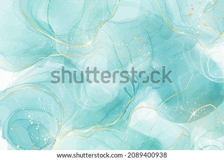 Pastel cyan mint liquid marble watercolor background with white lines and brush stains. Teal turquoise marbled alcohol ink drawing effect. Vector illustration backdrop, watercolour wedding invitation. Royalty-Free Stock Photo #2089400938