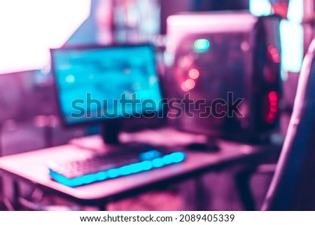 blurred background of set up of gamer live streaming concept.