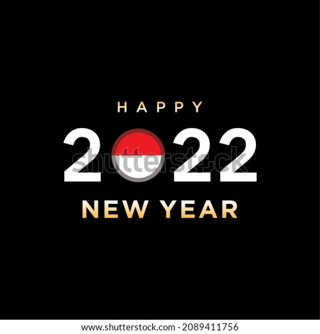 Happy New Year 2022 with the Indonesian Flag. Vector illustration. 2022 poster, card, header, website.