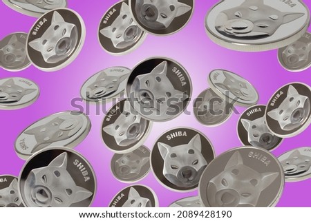 A lot of shiba coins over purple background