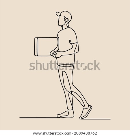 delivery courier man carrying box oneline continuous single line art
