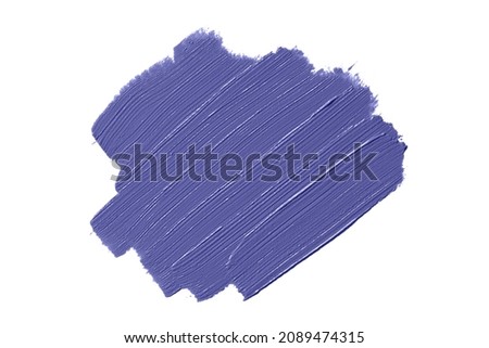 Color of the Year 2022 Very Peri blue paint brush strokes. Trendy color swatch isolated on white background