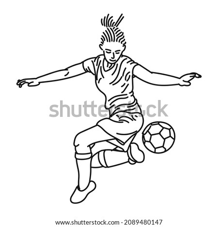 line art of stylish posing woman playing ball