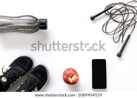 Sports equipment isolated on white, flat lay.