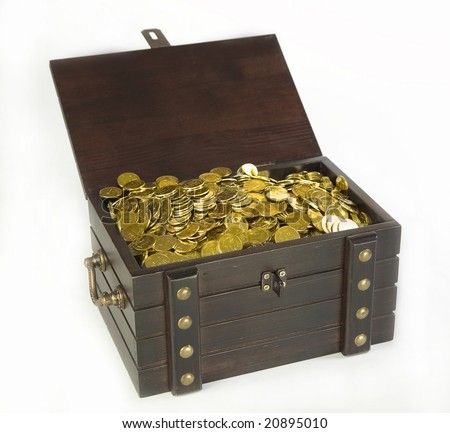 Chest with gold coins on a white background Royalty-Free Stock Photo #20895010