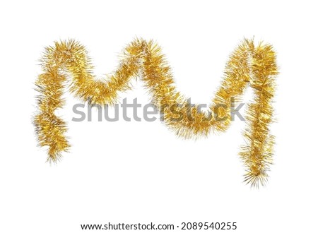 Shiny golden tinsel isolated on white. Christmas decoration Royalty-Free Stock Photo #2089540255