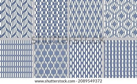 Set of Indigo blue patterns. Floor tile collection seamless textures.   Jacquard Mesh Lace patterns.  Royalty-Free Stock Photo #2089549372