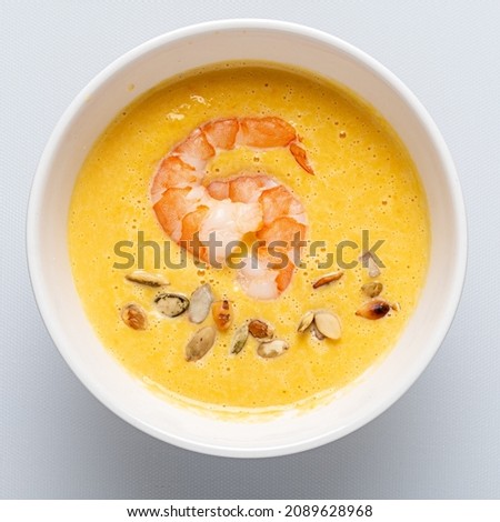 pumpkin cream soup with shrimps