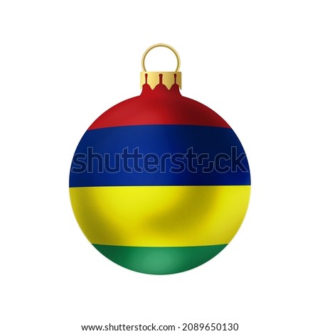 National Christmas ball. Fur- tree classic round toy on white background. Mauritius