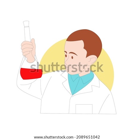 Boy in chemistry class. Vector Image