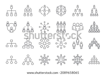 Organization chart hierarchy vector icons. Editable stroke. Organization company head of departments. Enterprise management subordinate structure. Businessman manager employee Royalty-Free Stock Photo #2089658065