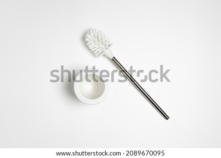 Toilet brush with stand isolated on white background.High resolution photo.Top view. Mock-up.