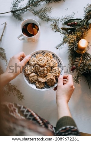 Christmas time peace with homemade cookies. Royalty-Free Stock Photo #2089672261