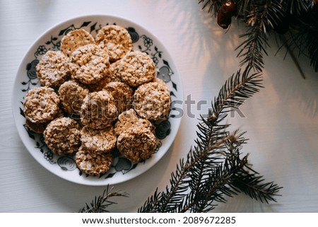 Christmas time peace with homemade cookies. Royalty-Free Stock Photo #2089672285